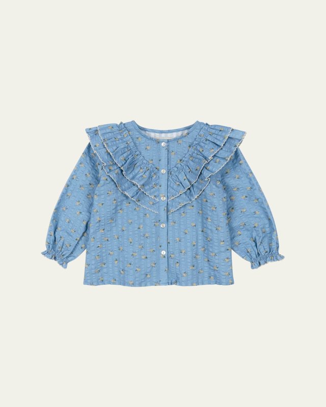 Girl's Kim Floral-Print Frill Blouse, Size 12M-10